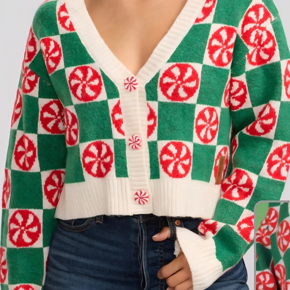 Tipsy Elves Festive Green and Red Cardigan